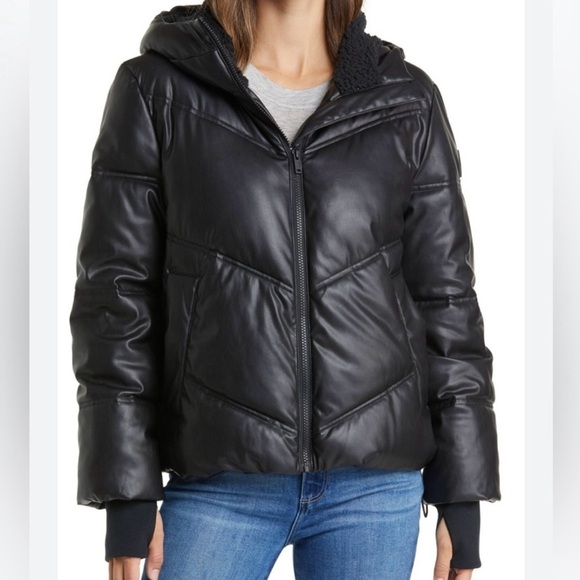 UGG Black Puffer Faux Leather Jacket - Picture 1 of 6